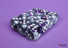 D6 16mm 12-Dice Block CHX26632 - Gemini Purple-Steel/White